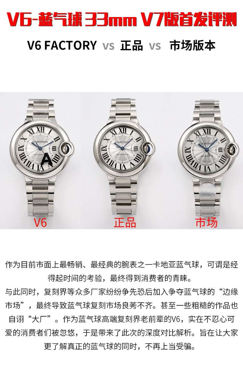 V6厂卡地亚V7版蓝气球对比市场版本评测（V6厂卡地亚V7版蓝气球会一眼假吗）  第1张